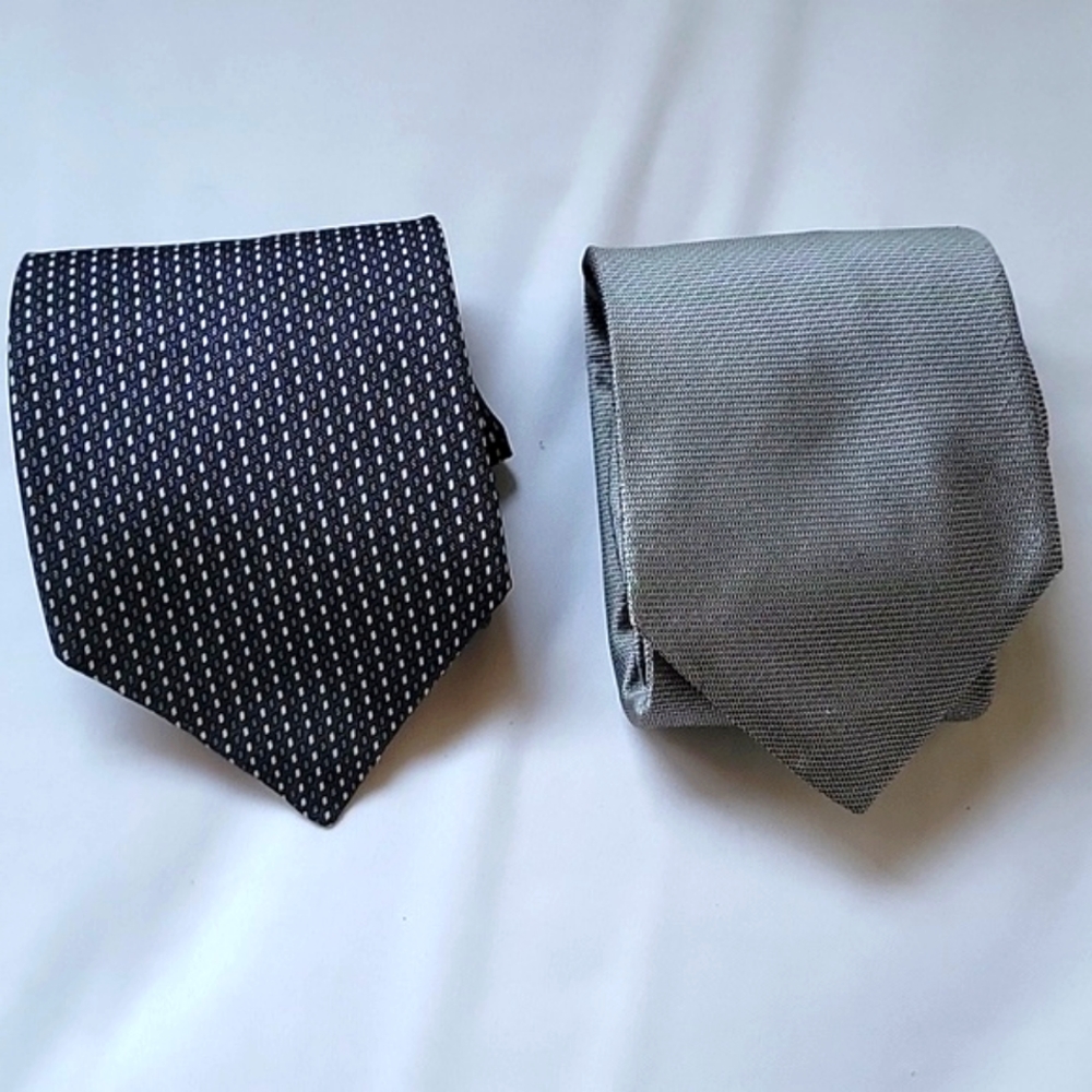 GUESS Blue and Gray Foulard Tie and Perry Ellis Portfolio Silver Necktie Lot